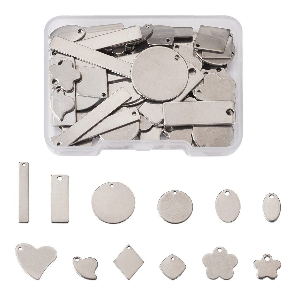 7224 Beadthoven 72Pcs Stamping Blanks Stainless Steel Stamping Tag Charms